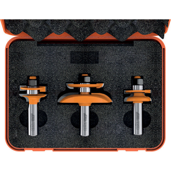 OGEE JUNIOR RAISED PANEL SET | 3-Piece Junior Raised Panel Sets with Back Cutter - Professional Router Bits & Sets for Industrial Woodworking