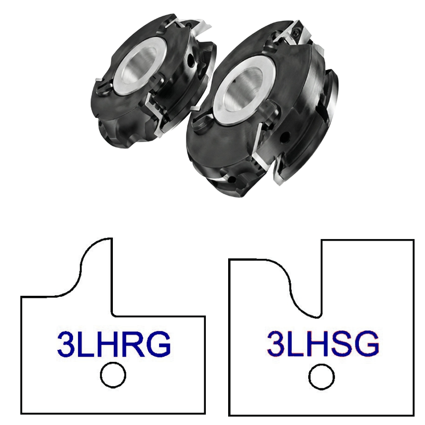 3 4" Bore & 4" Diameter 3LHG No Glass Door Patterns - 3 Wing Stile & Rail Cutters - Professional Insert Cutter for Industrial Woodworking
