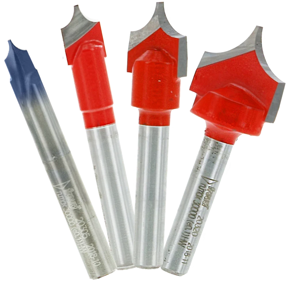 4-Piece Radius "V" Grooving Bit Set - Professional for Industrial Woodworking