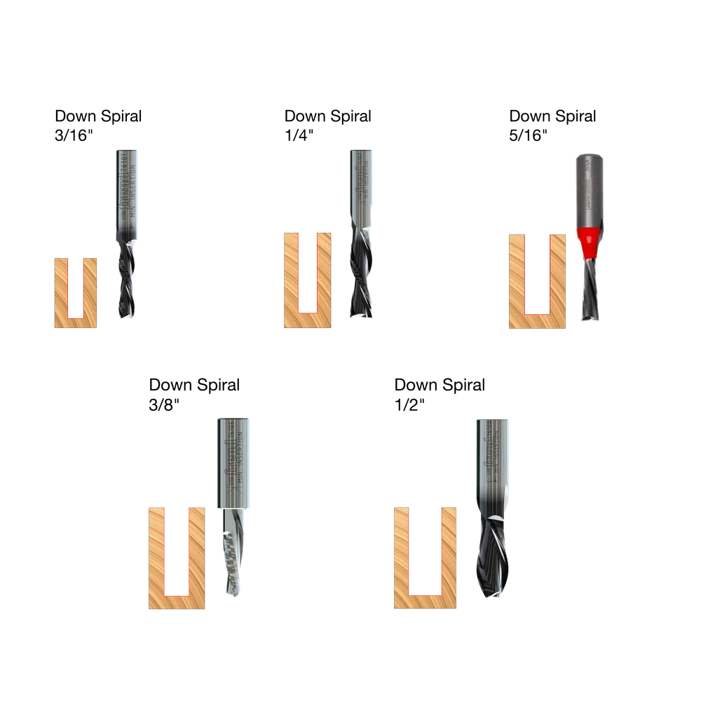5-Piece Down Spiral Bit Set - Professional for Industrial Woodworking