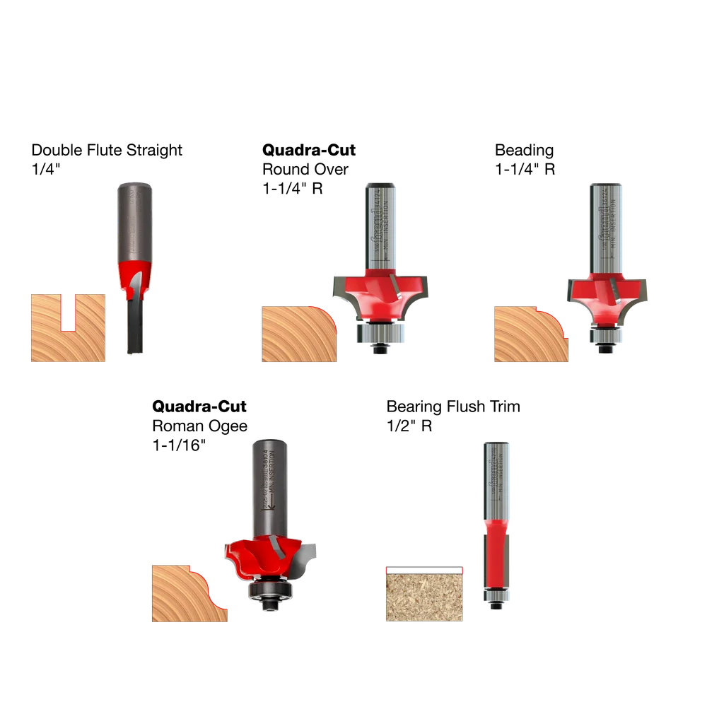 5-Piece Introductory Bit Set - Professional for Industrial Woodworking