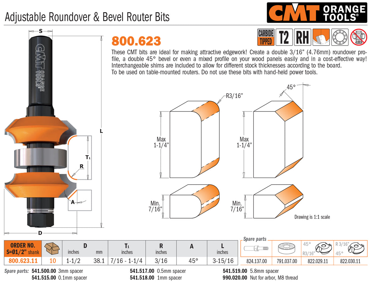 623 Profile Router Bit Adjustable Roundover & Bevel Router Bits – Weaver Company
