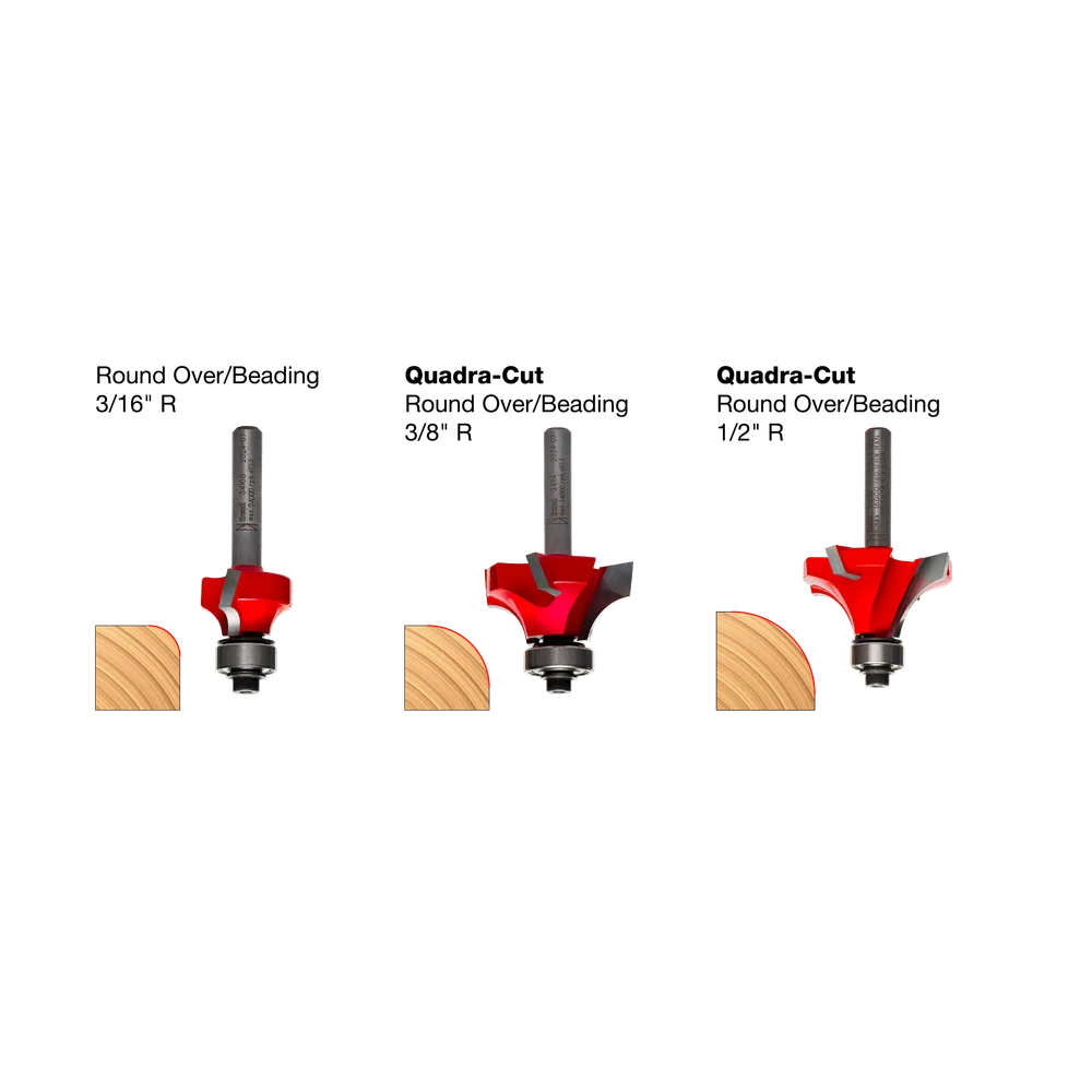 89-100 3-Piece Round Over/Beading Bit Sets - Professional for Industrial Woodworking