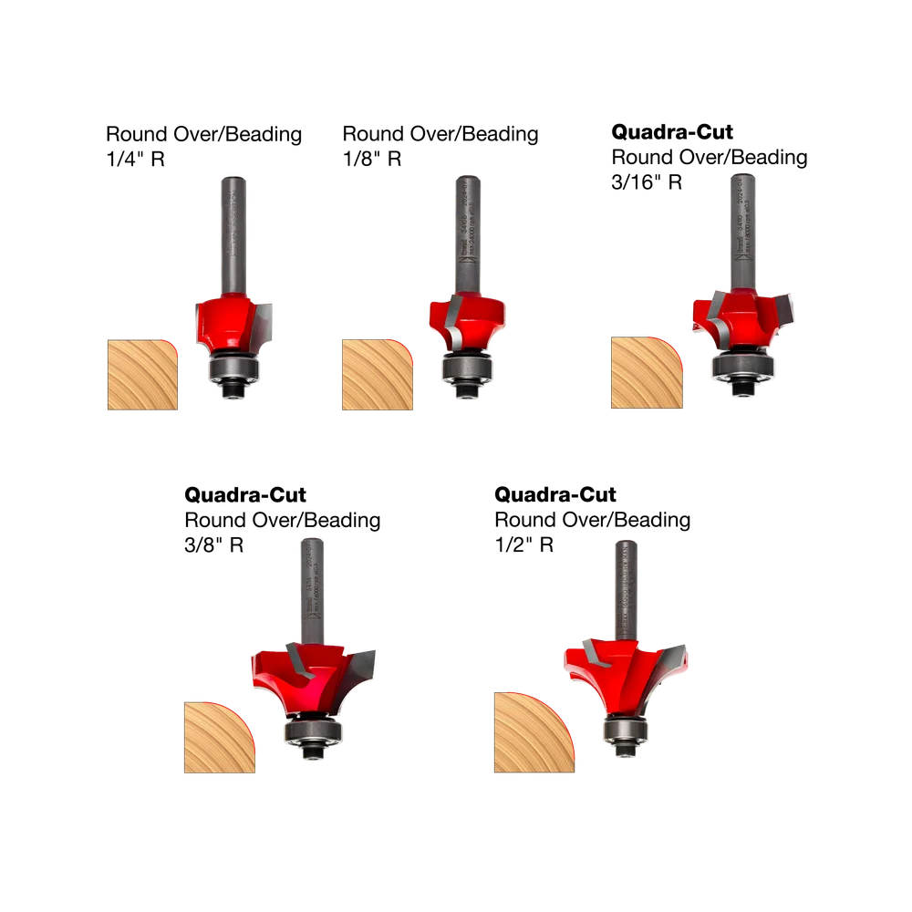 89-102 5-Piece Round Over/Beading Bit Sets - Professional for Industrial Woodworking