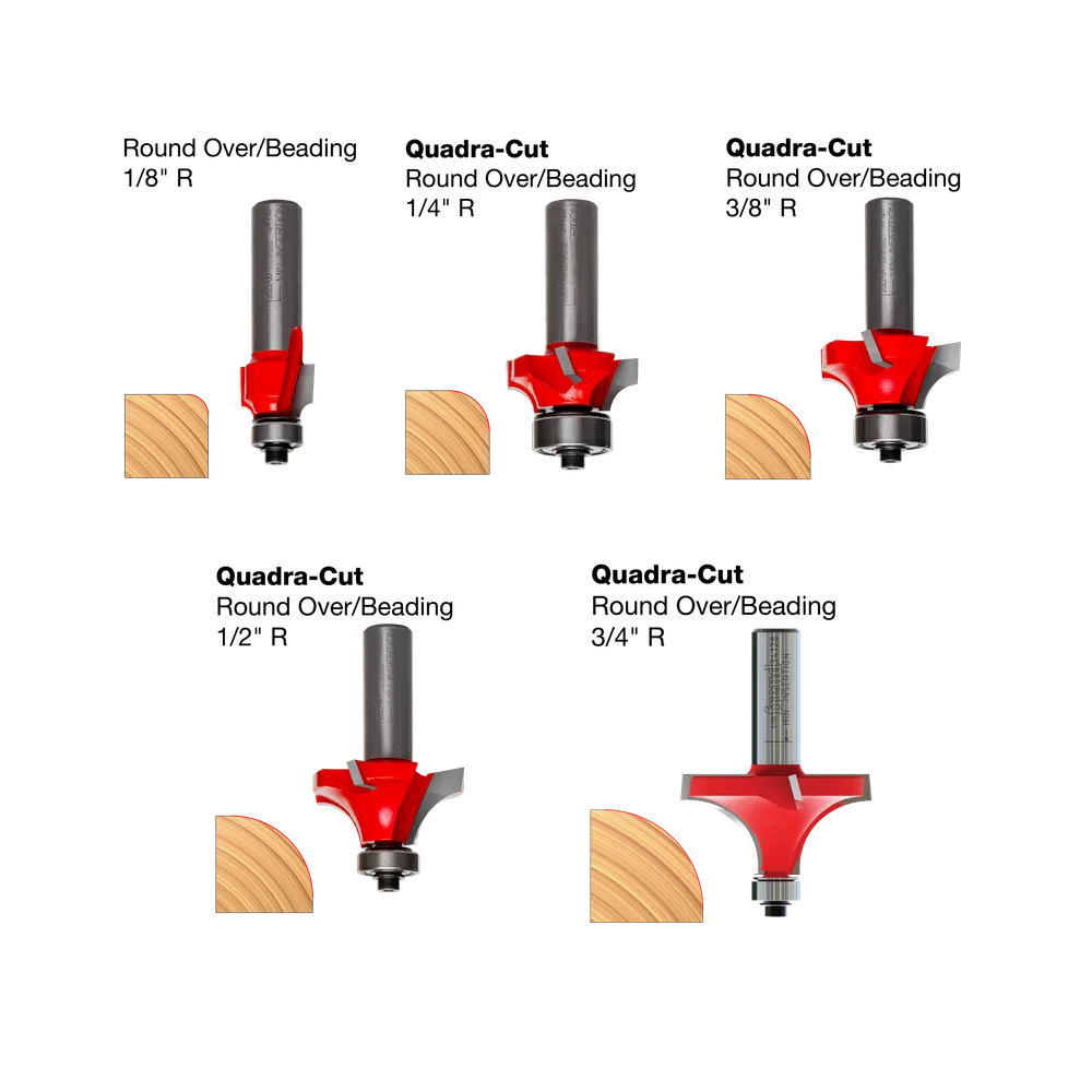 89-152 5-Piece Round Over/Beading Bit Sets - Professional for Industrial Woodworking