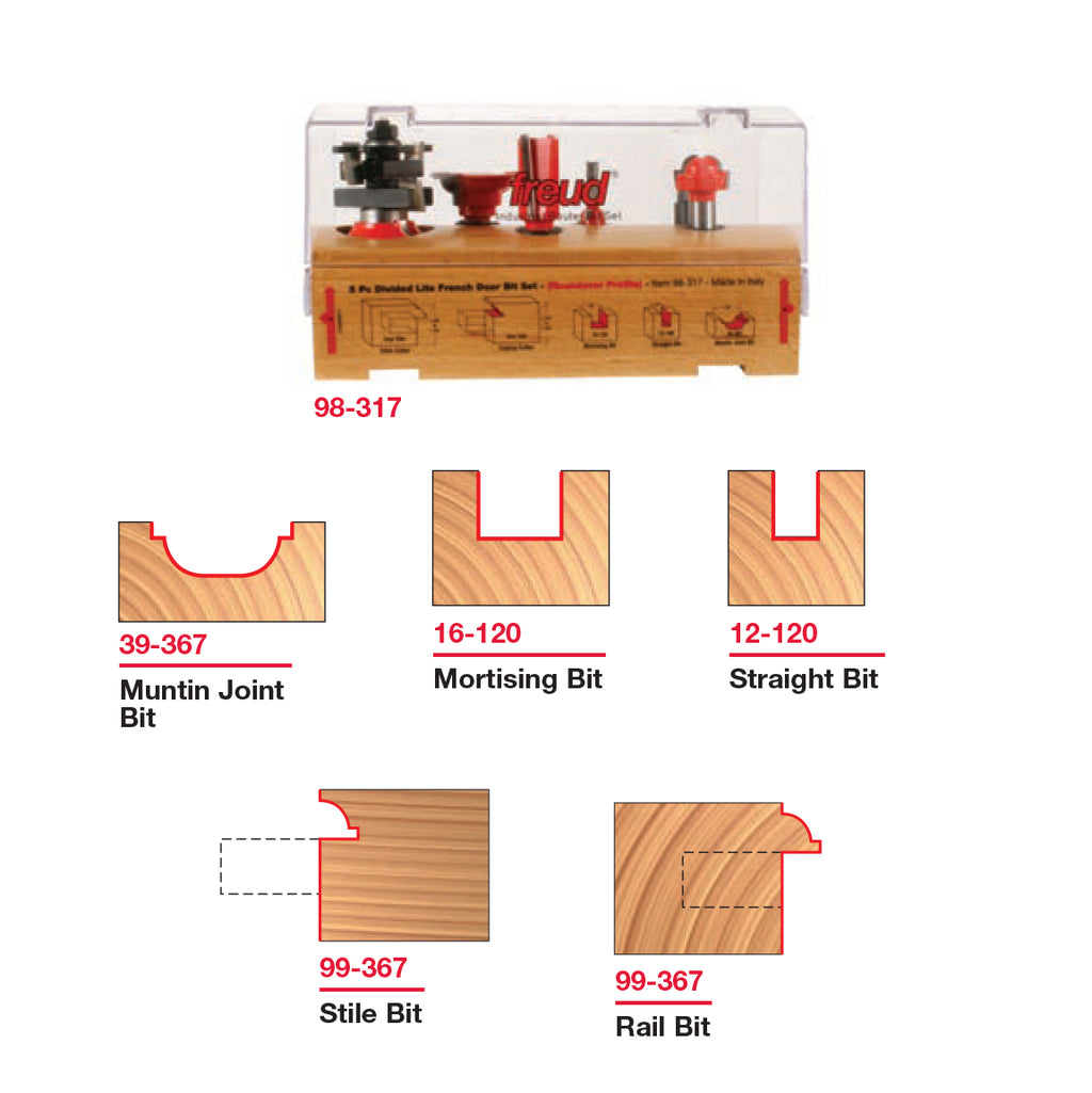 98-317 5-Piece French Door Bit Set - Professional for Industrial Woodworking