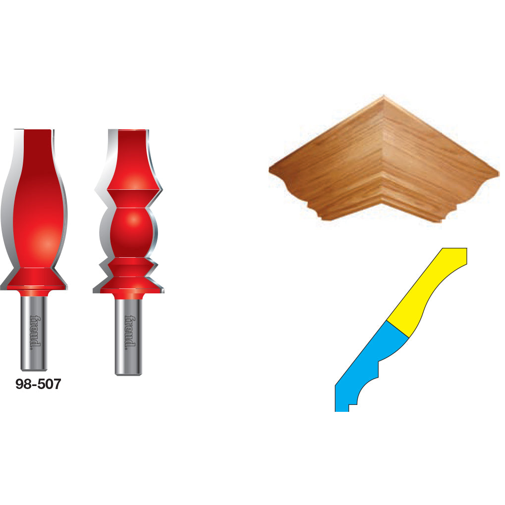 2-Piece Wide Crown Molding Bit Set - Professional for Industrial Woodworking