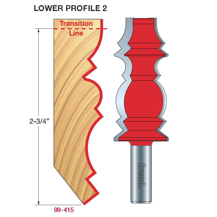 99-415 Wide Crown Molding System - Professional Reversible Wainscoting Bit for Industrial Woodworking