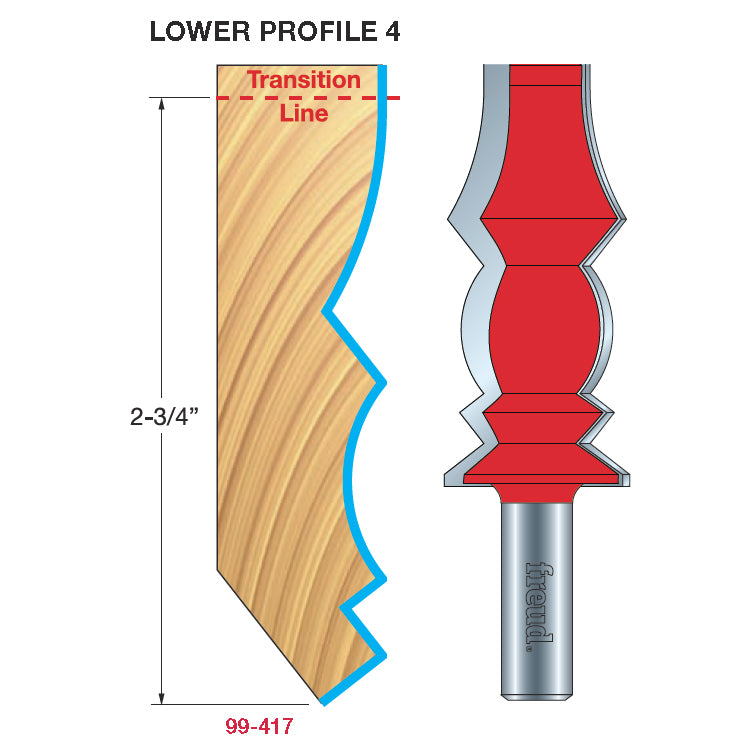 99-417 Wide Crown Molding System - Professional Reversible Wainscoting Bit for Industrial Woodworking