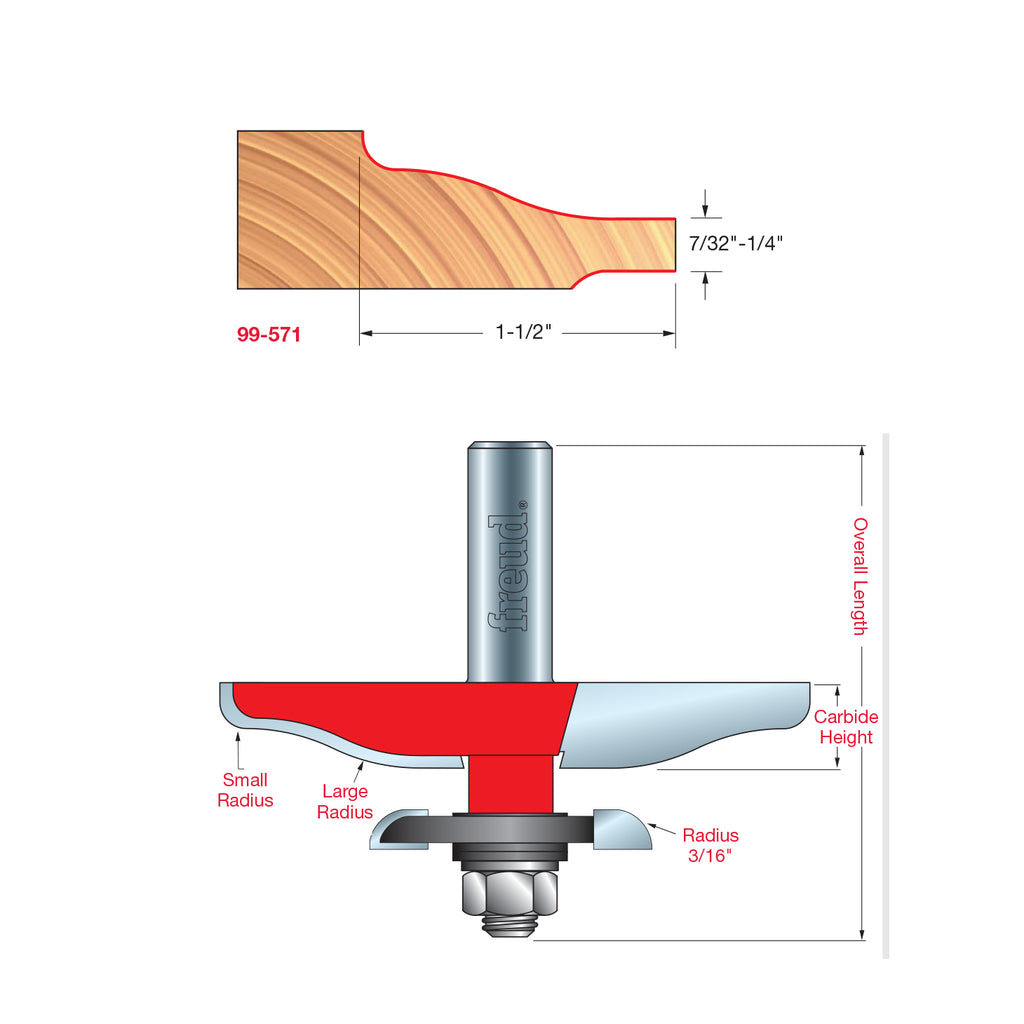 99-571 Quadra-Cut™ Raised Panel Bits with Backcutters - Professional for Industrial Woodworking