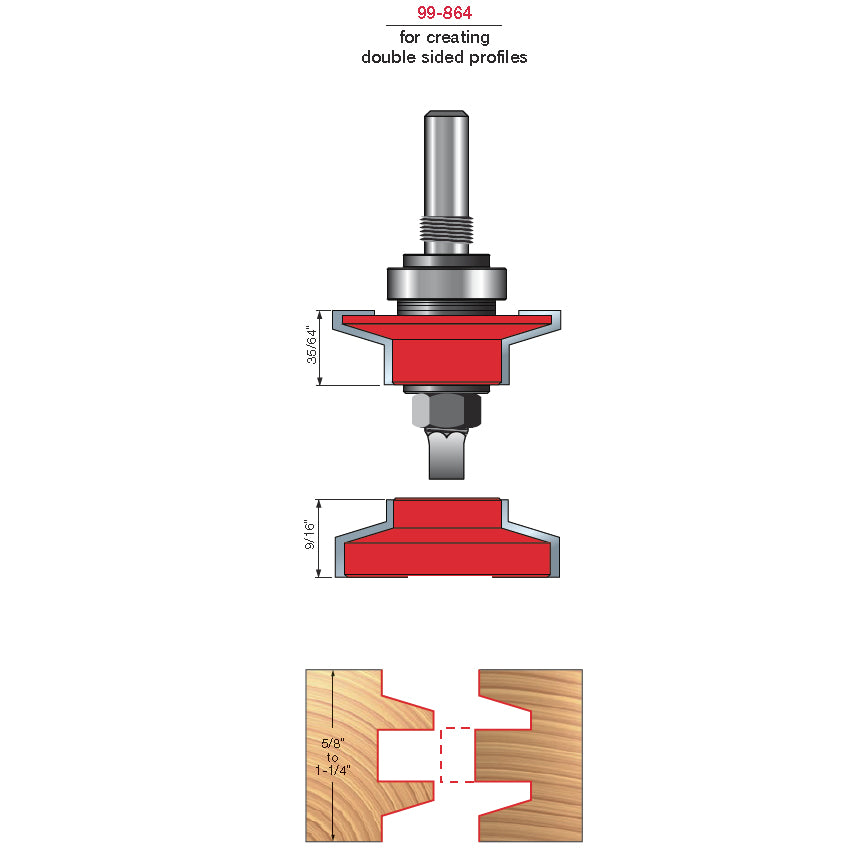 99-864 Premier Adjustable Rail & Stile Bit Sets - Professional Premier Adjustable Rail & Stile Bit Sets for Industrial Woodworking