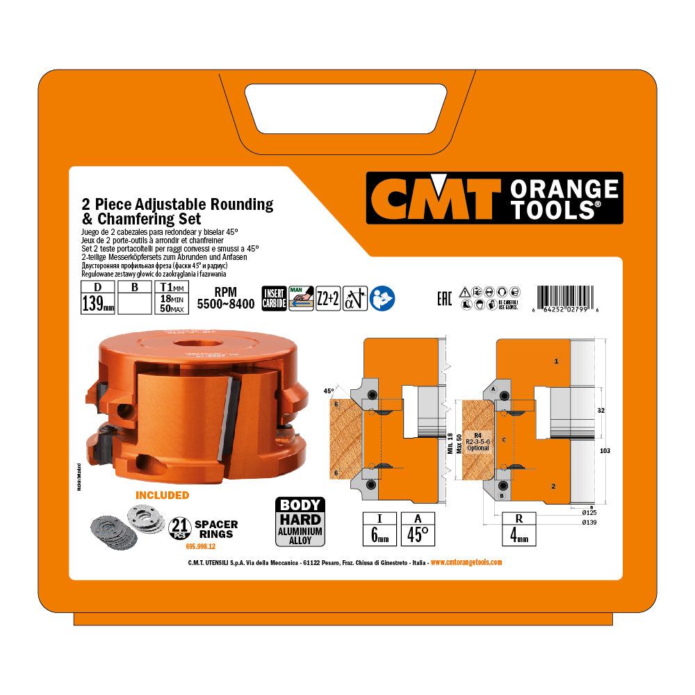 Adjustable Rounding & Chamfering Cutter Heads Sets (2 pcs.) - Professional Cutter for Industrial Woodworking