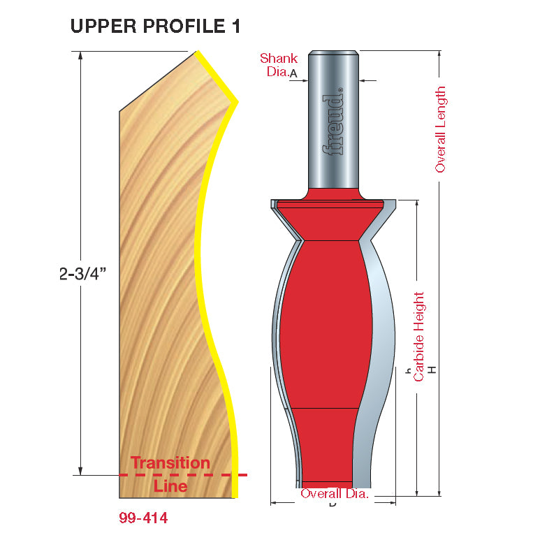 99-414 Wide Crown Molding System - Professional Reversible Wainscoting Bit for Industrial Woodworking